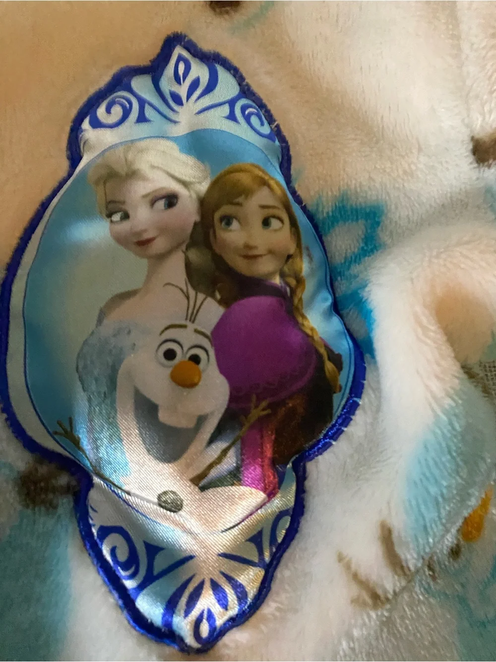 Disney Olaf Plush Fleece Robe - Blue, White & Brown Snowflake Motif